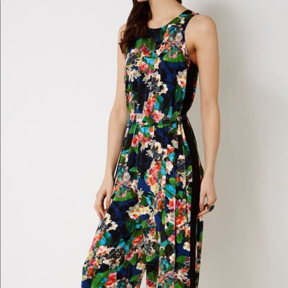 Karen Millen Navy Tropical Floral Belted Jumpsuit 6 - Picture 2 of 8